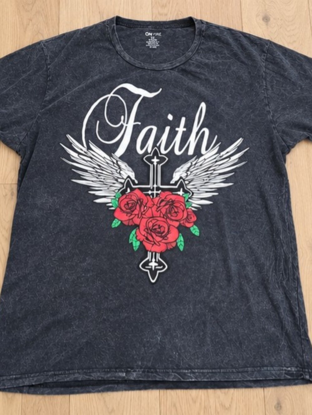 On Fire Women’s Faith Graphic Mineral Wash T-Shirt Size 3X Christian Tee